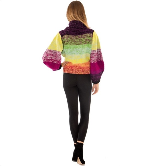 RARE 100% Cashmere Spencer Vladimir Multi-Color Hand-knit Turtleneck Sweater M/L - Picture 3 of 16